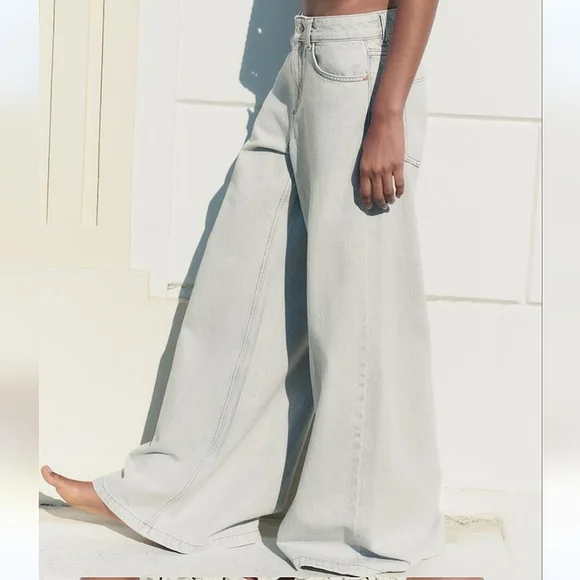 ZARA mid rise palazzo wide jeans grey - Picture 4 of 16